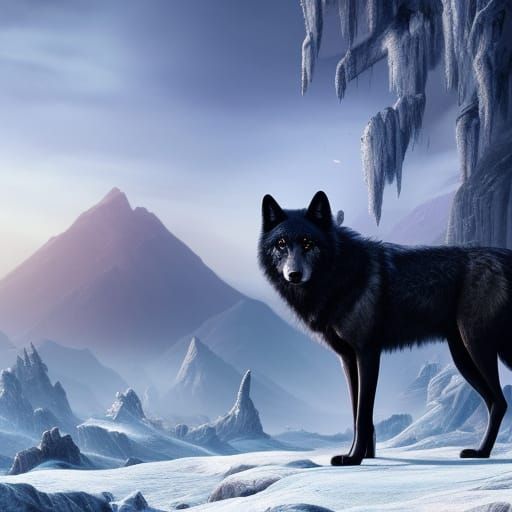 Scarred Black Wolf with Blue Eyes in Plains