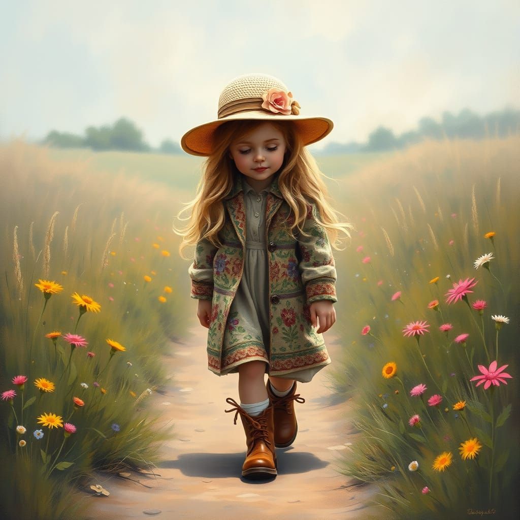 Ethereal Girl in Wildflower Field, Fantasy Art