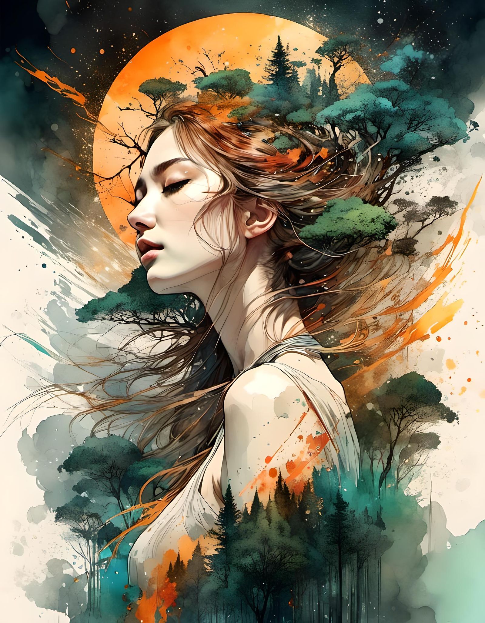 Vibrant Anime Landscape with Watercolor Effects