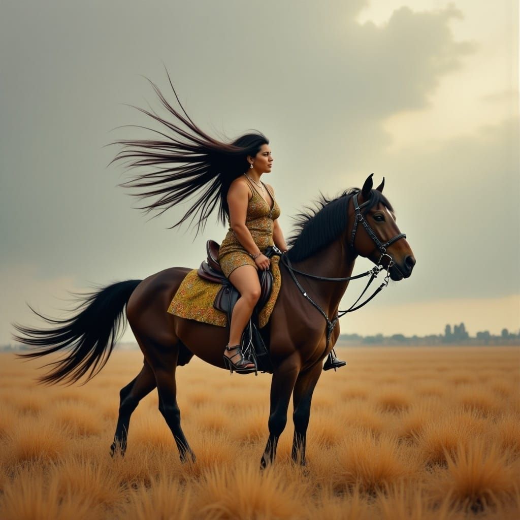 Native American Maiden in Autumn Wind