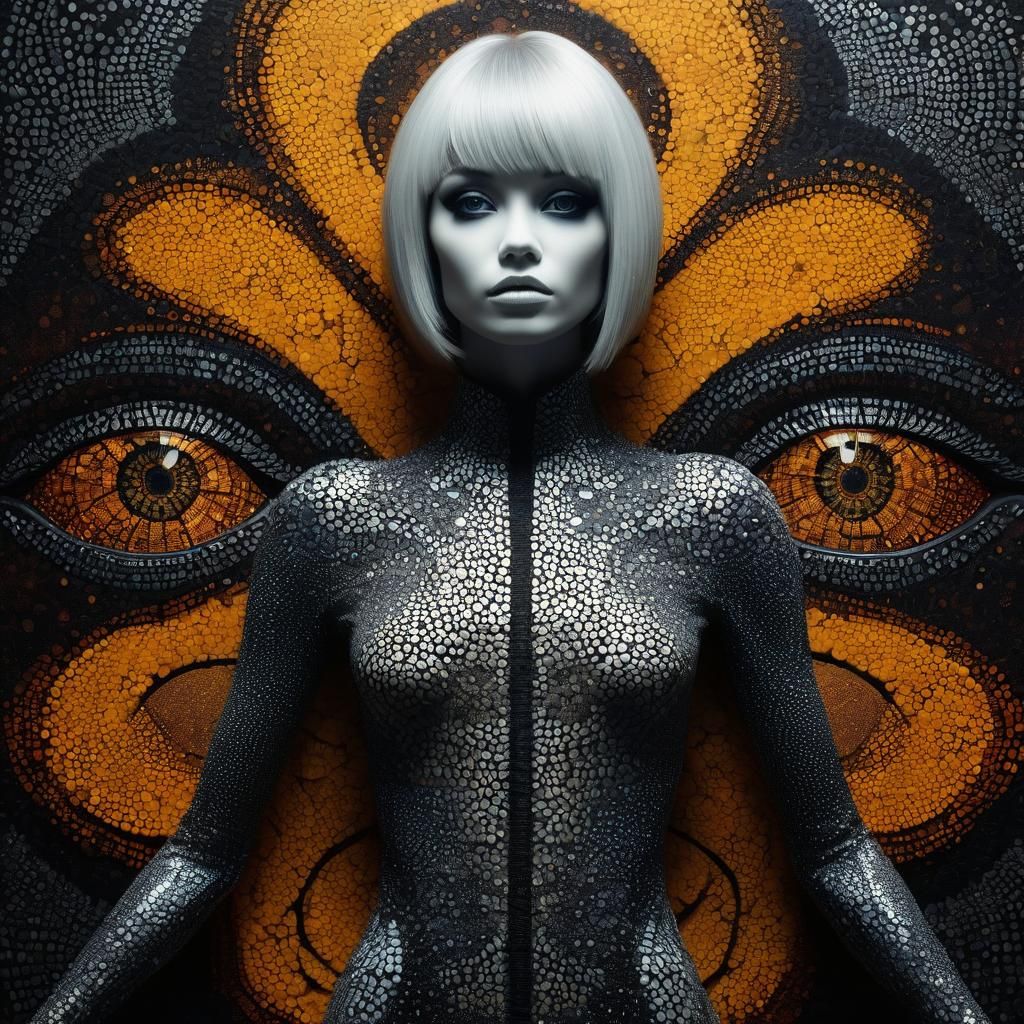 Pointillist Silhouette in Mixed Media Style