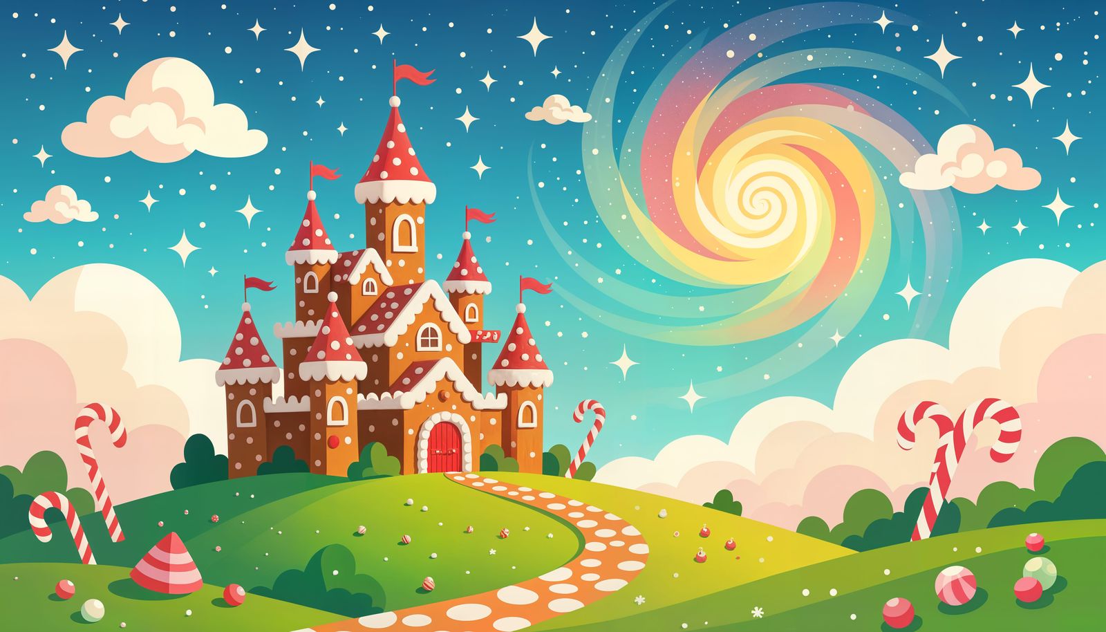 Whimsical Gingerbread Castle on Nebula Sky
