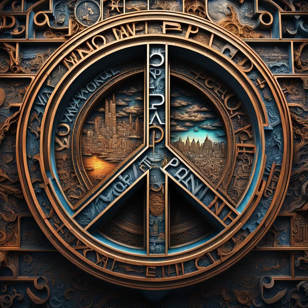 Hyperrealistic 2D Letters Spelling World Peace