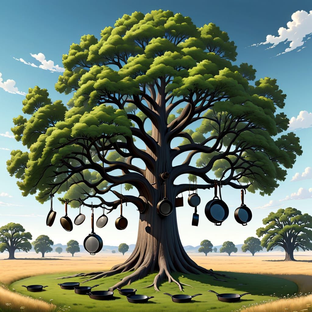 Whimsical Pan Tree Blooms with Cast Iron Skillets