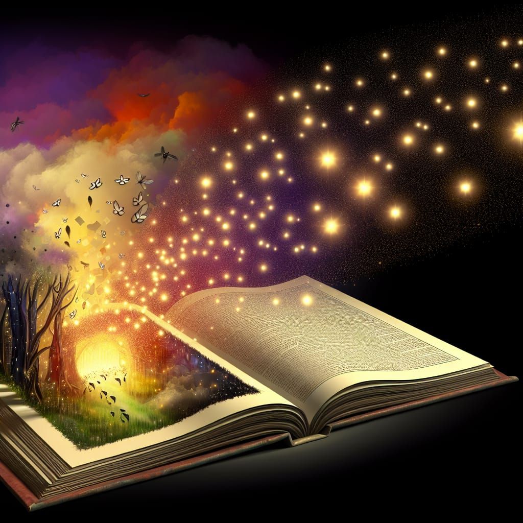 Enchanted Book Opens to Fantasy World Illustration