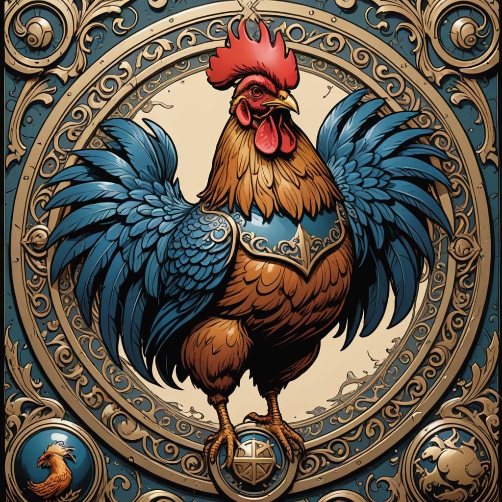 Noble Knight's Shield with Regal Chicken Emblem