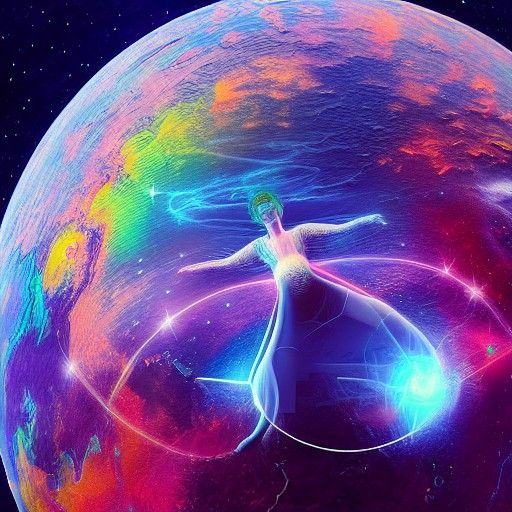 Cosmic Holographic World Illustration in Mixed Media