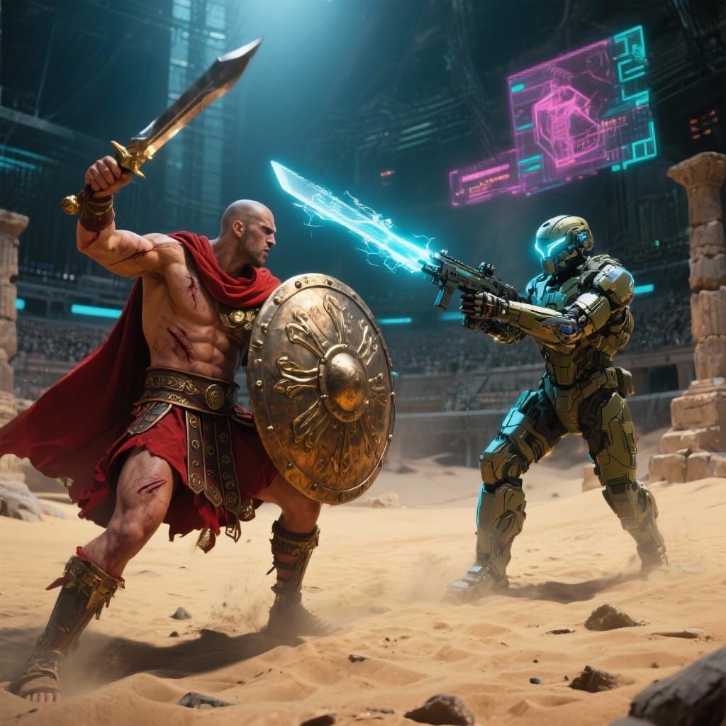 Gladiator vs Futuristic Soldier: Epic Cinematic Clash