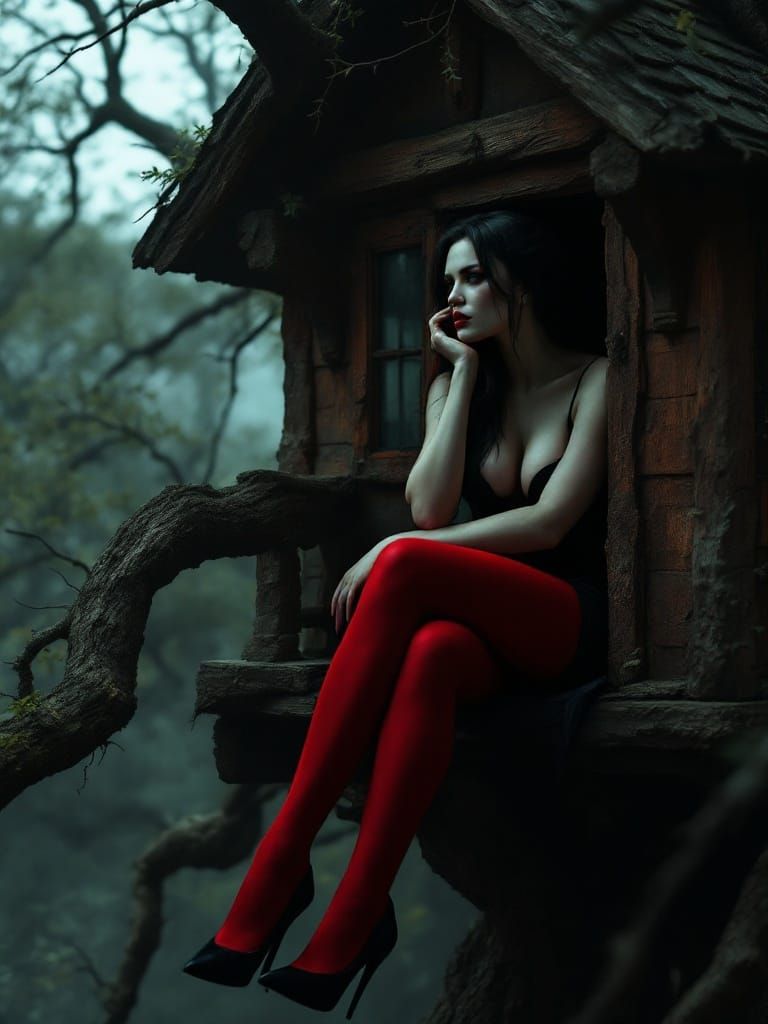 Vampire Woman in Treehouse, Gothic Art Style