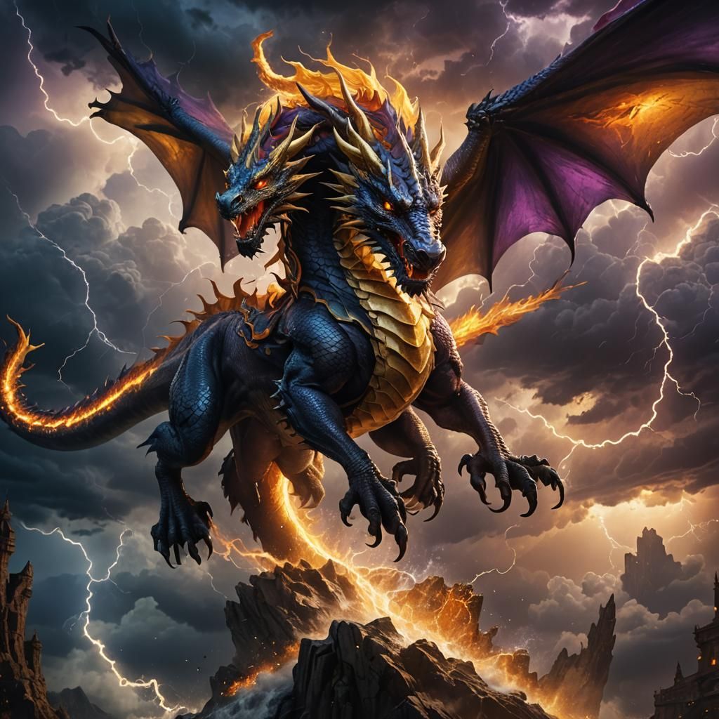 Majestic Dragon Soaring Through Stormy Sky