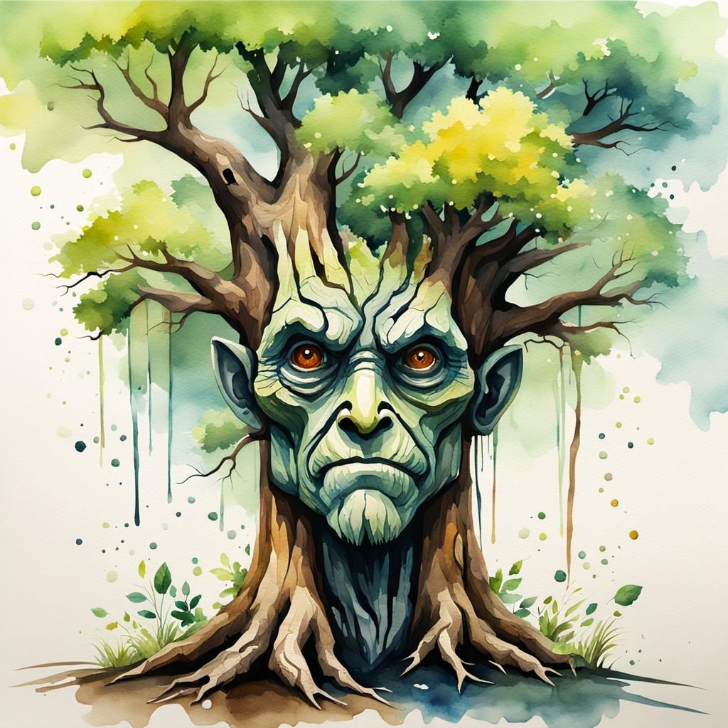 Kindly Treant in Watercolor Plasticien Style