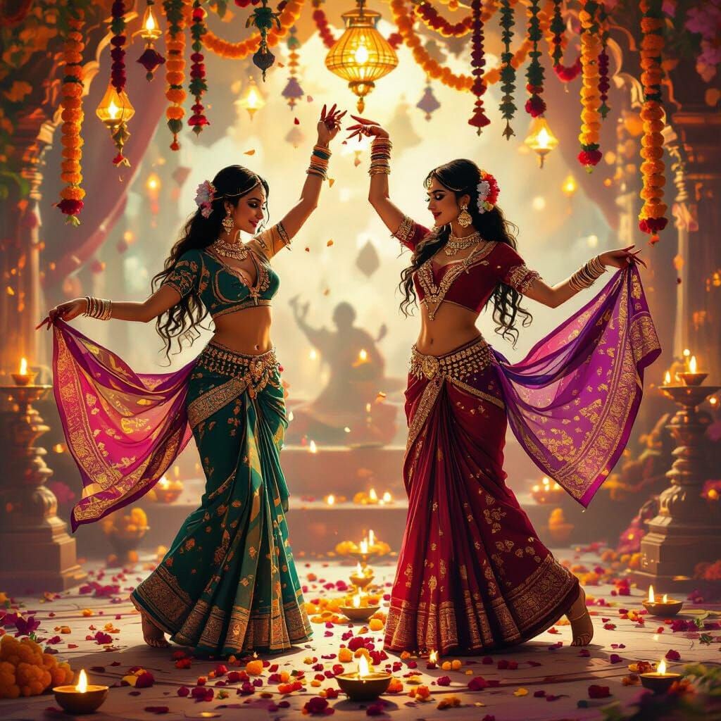 Belly Dancers Celebrate Diwali Party with Silk Scarves