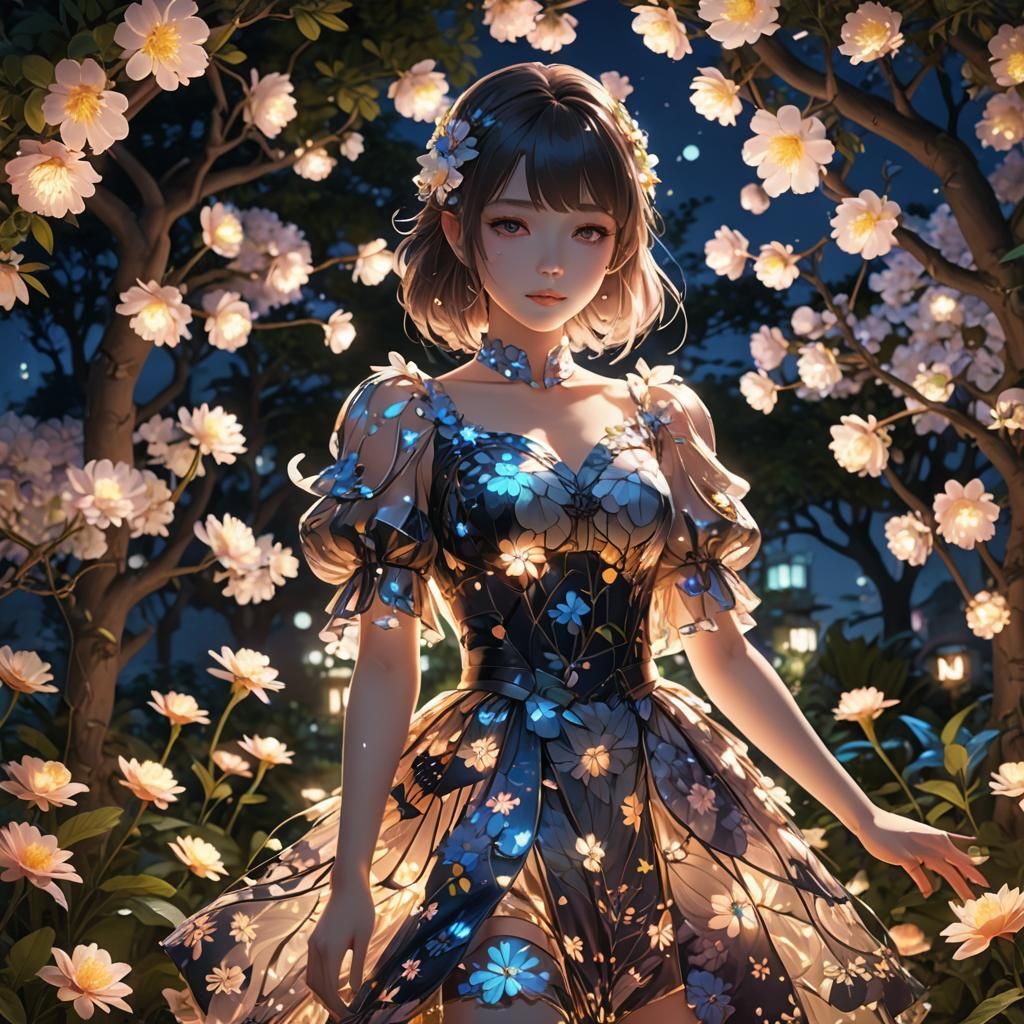 Girl in Luminescent Dress: 3D Anime Art