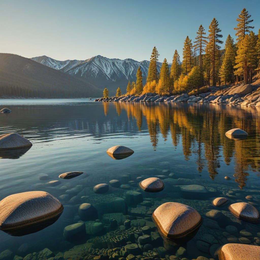 Vibrant Abstract Lake Tahoe Landscape in Golden Hour
