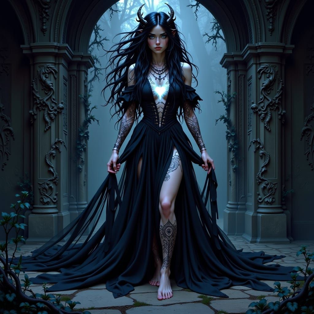Enigmatic Dark Goddess Emerge from Ethereal Portal