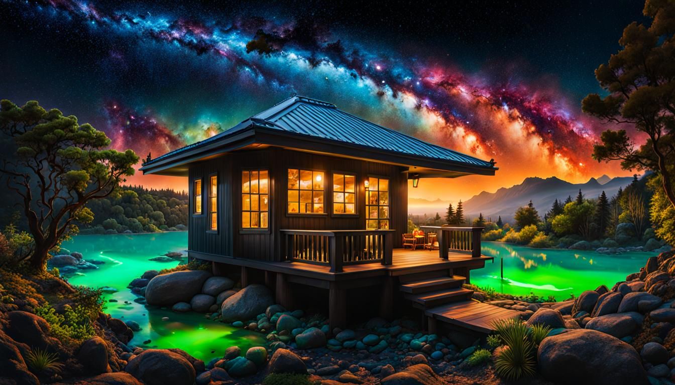 Bioluminescent Garden Under Cosmic Sky: Psychedelic Art