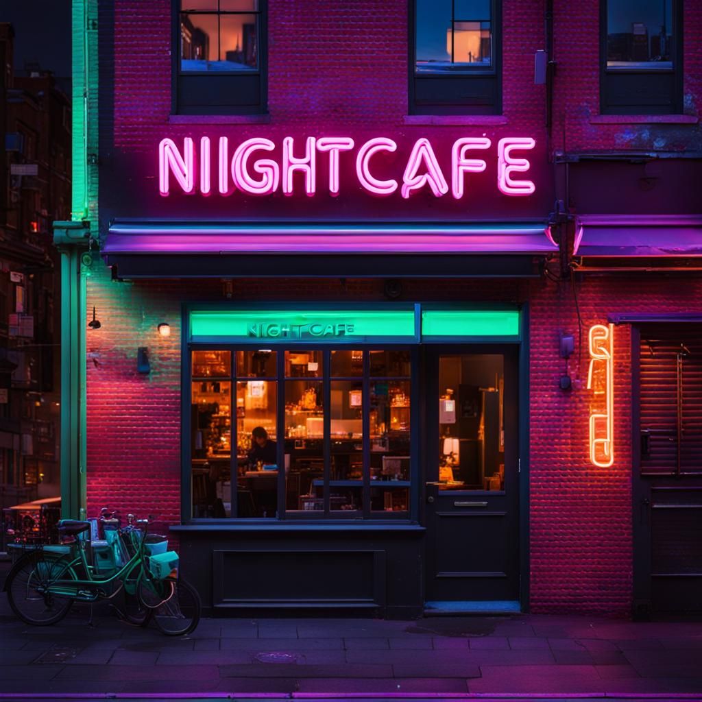 Neon "Nightcafe" Sign Over Coffee Shop