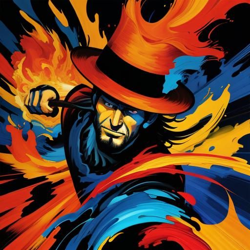 Man with Bat: Vibrant Oil Painting in Abstract Style