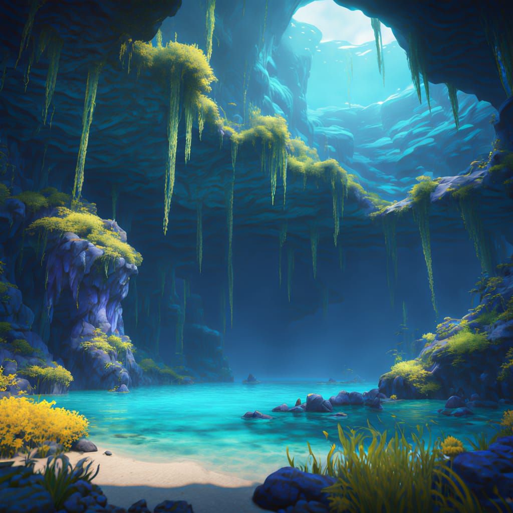 Dreamlike Cave Scene in Vibrant Colors