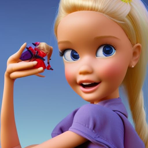 Blonde Girl with Barbie Doll: Pixar Style 3D Art