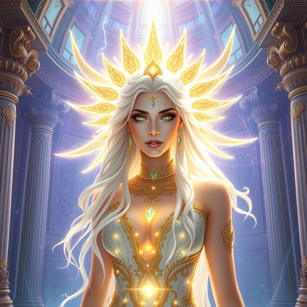 Inanna Goddess Radiates Golden Light in Her Celestial Mansio...