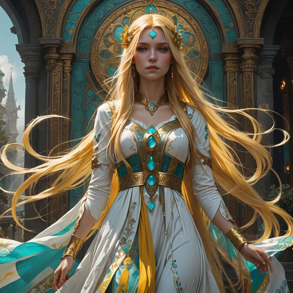 Fantasy Girl with Heterochromia in Art Nouveau Style