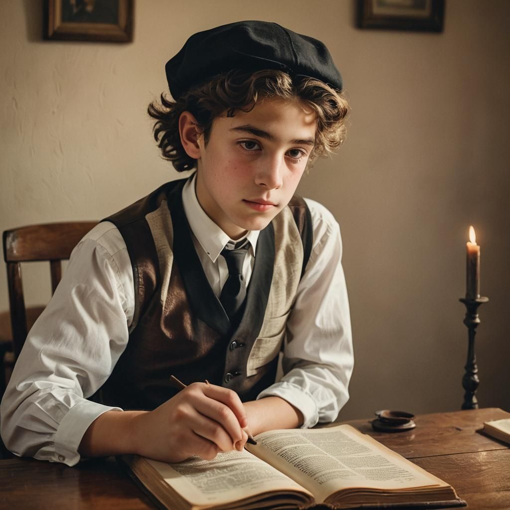 Intimate Portrait of Young Jewish Boy Reading