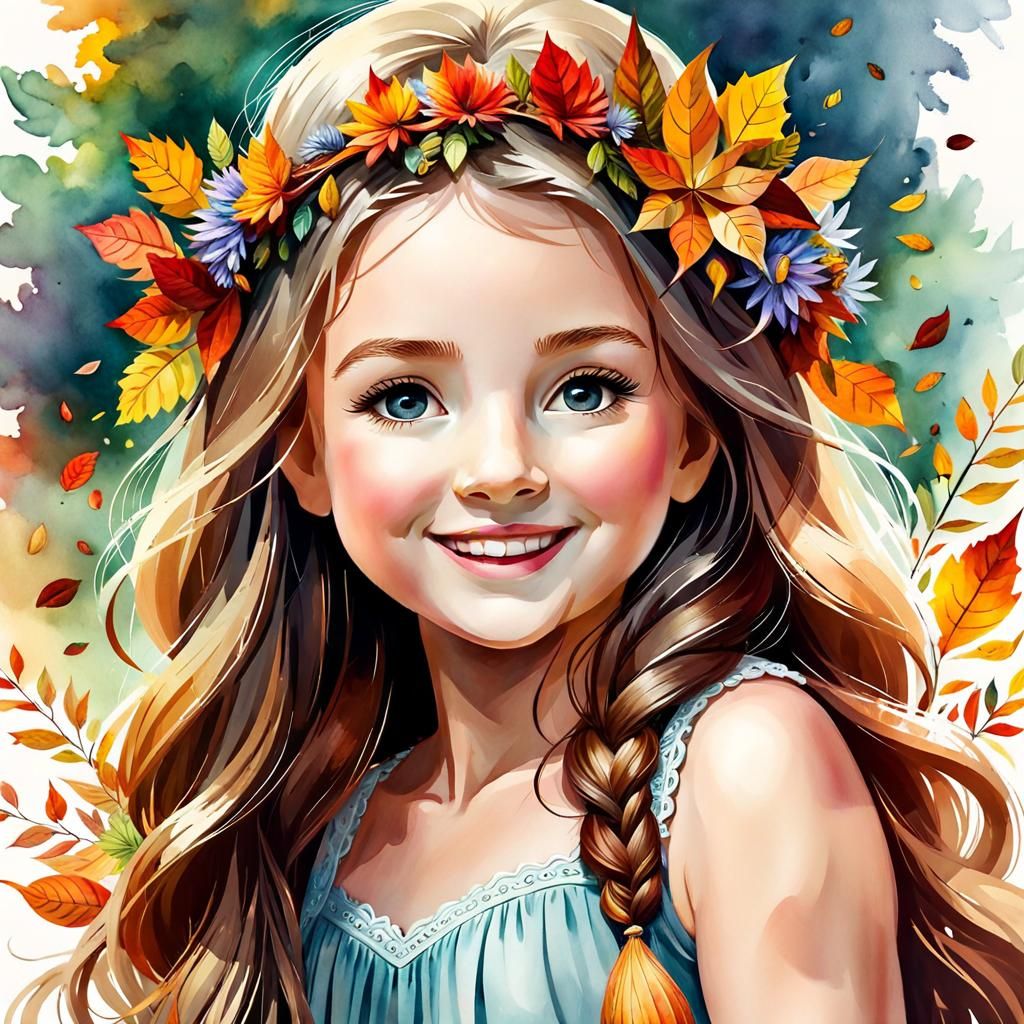 Autumn Baby Girl in Watercolor Flower Crown