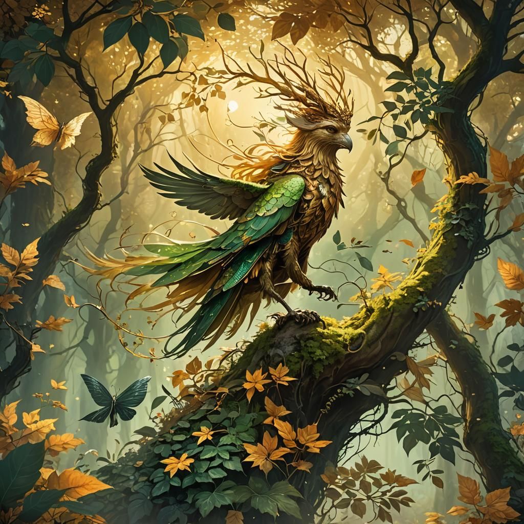 Green Fairy in Mystical Forest Fantasy Art