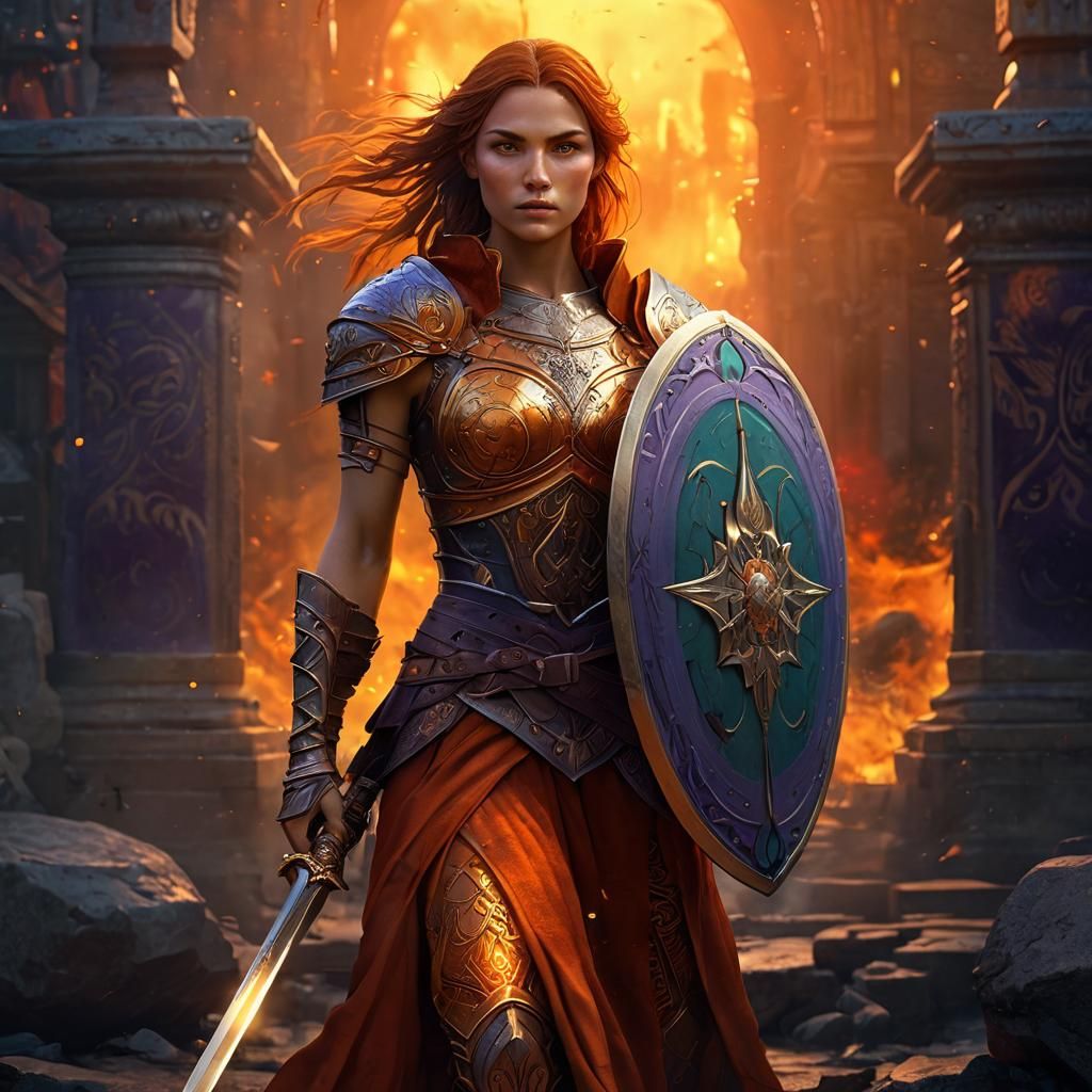Celtic Warrior in Fiery Dress: Dark Fantasy Art