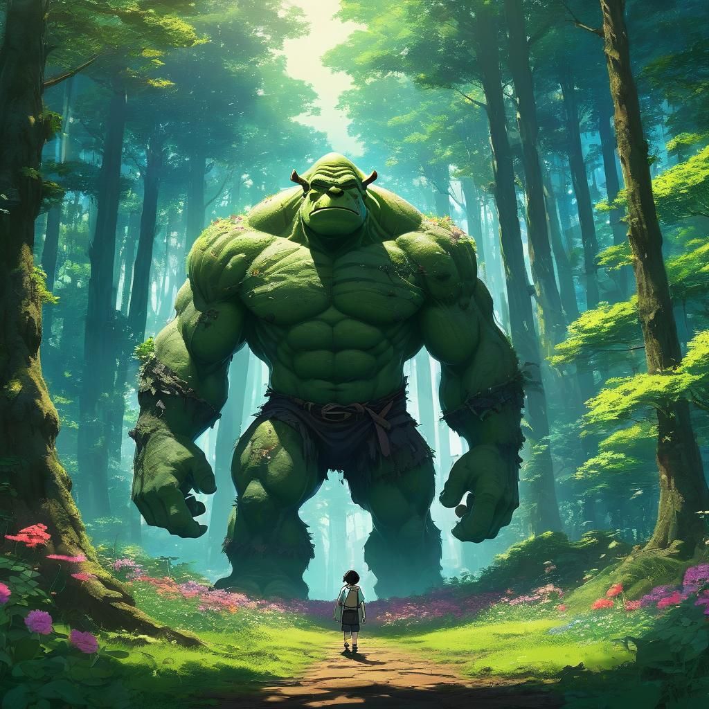 Ogre in Lush Forest, Makoto Shinkai Anime Style