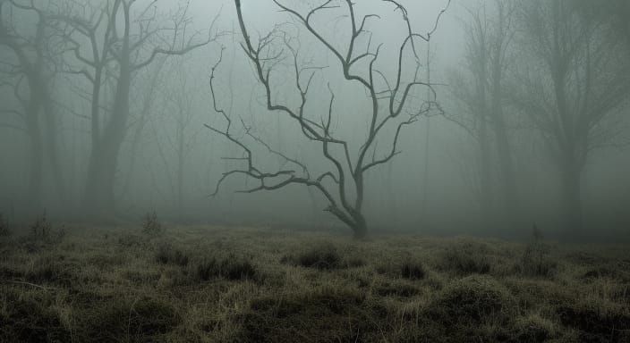 Eerie Wilderness Landscape in Tim Burton Style