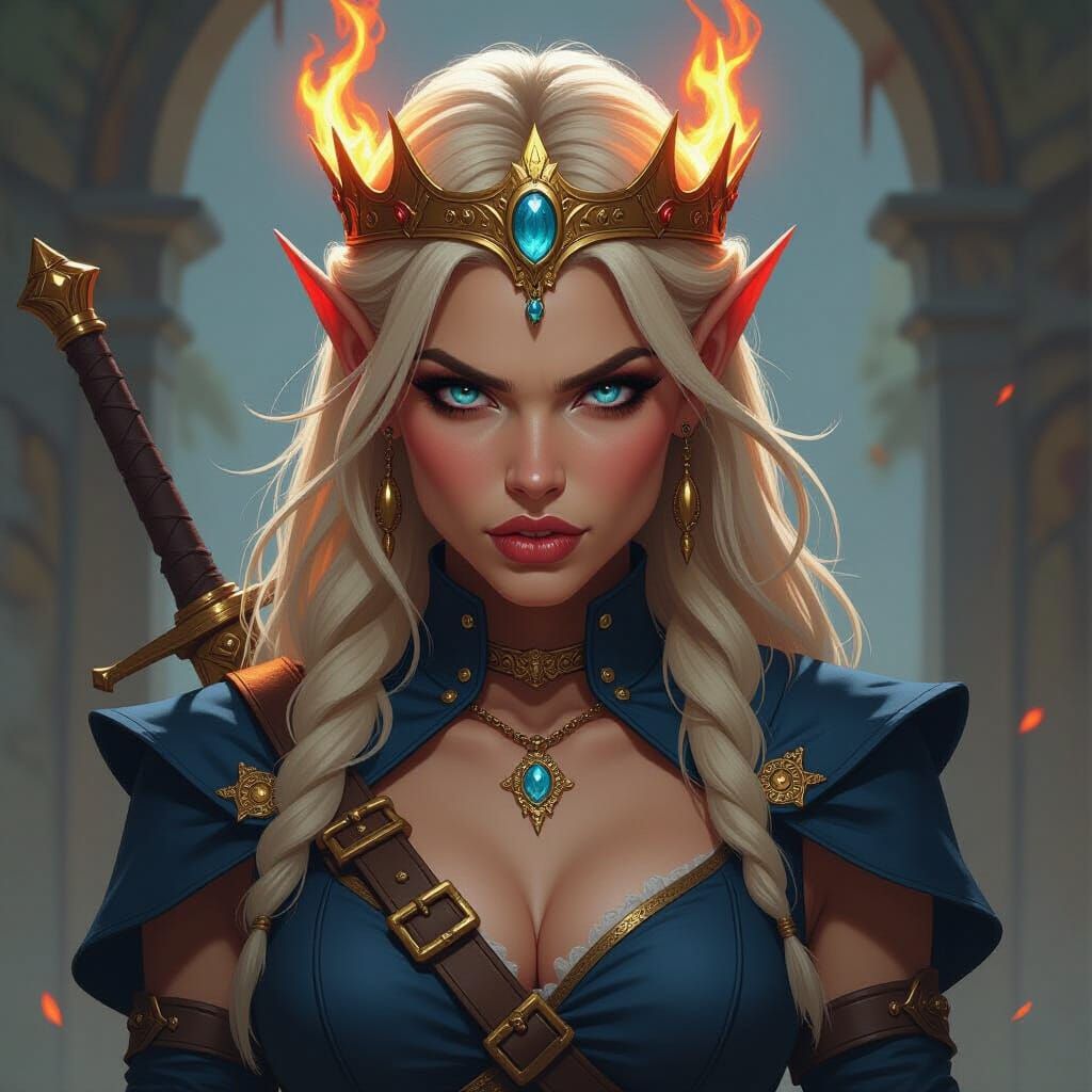 Fierce Fae Warrior With Fiery Crown