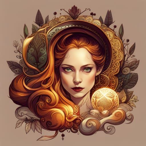 Squirrel Goddess with Golden Outlines: Digital Art