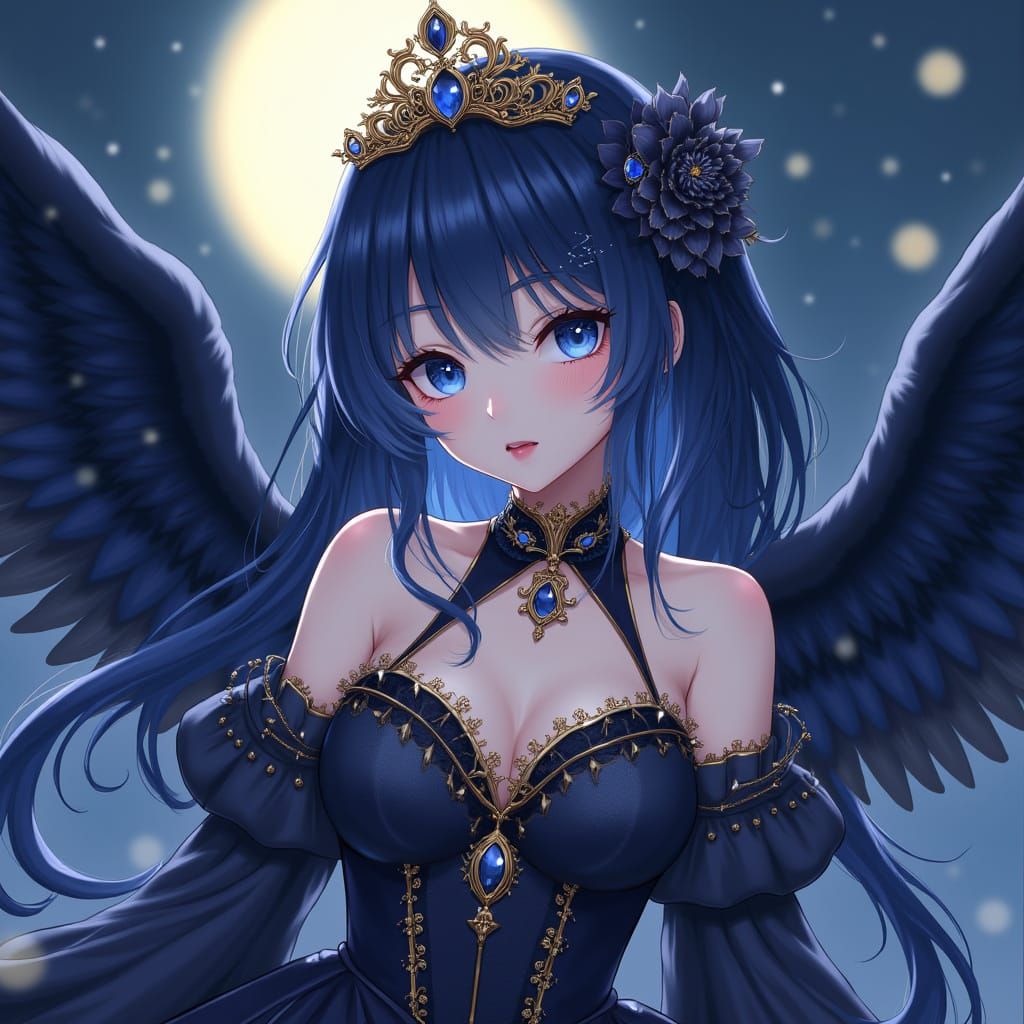 Lunar Princess with Angel Wings in Anime Style