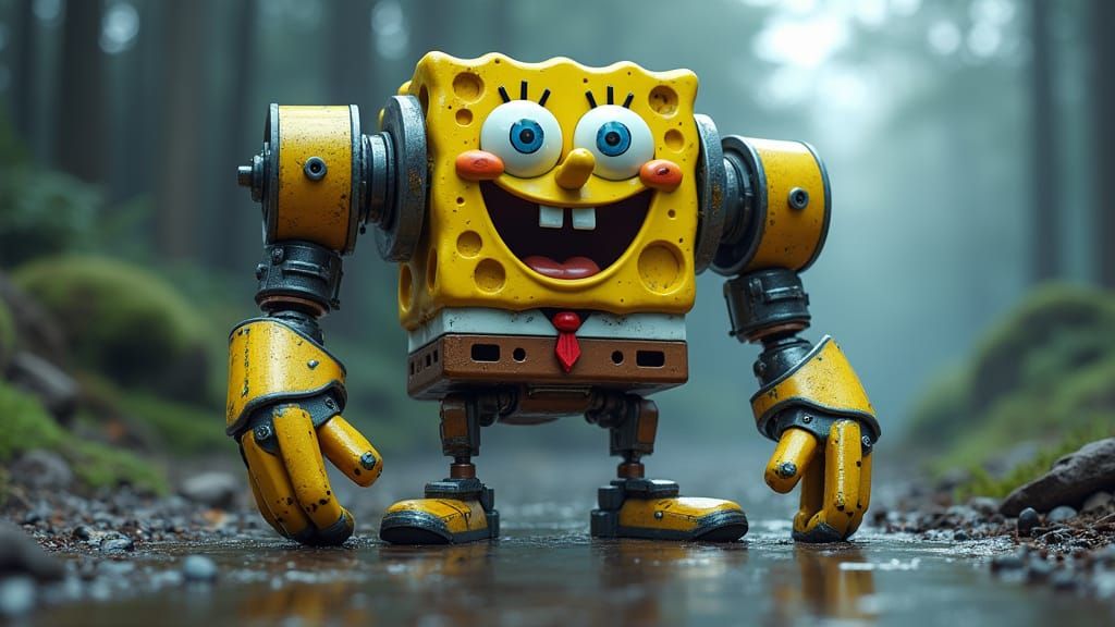 SpongeBob SquarePants as a Futuristic, Intricately Mechanize...