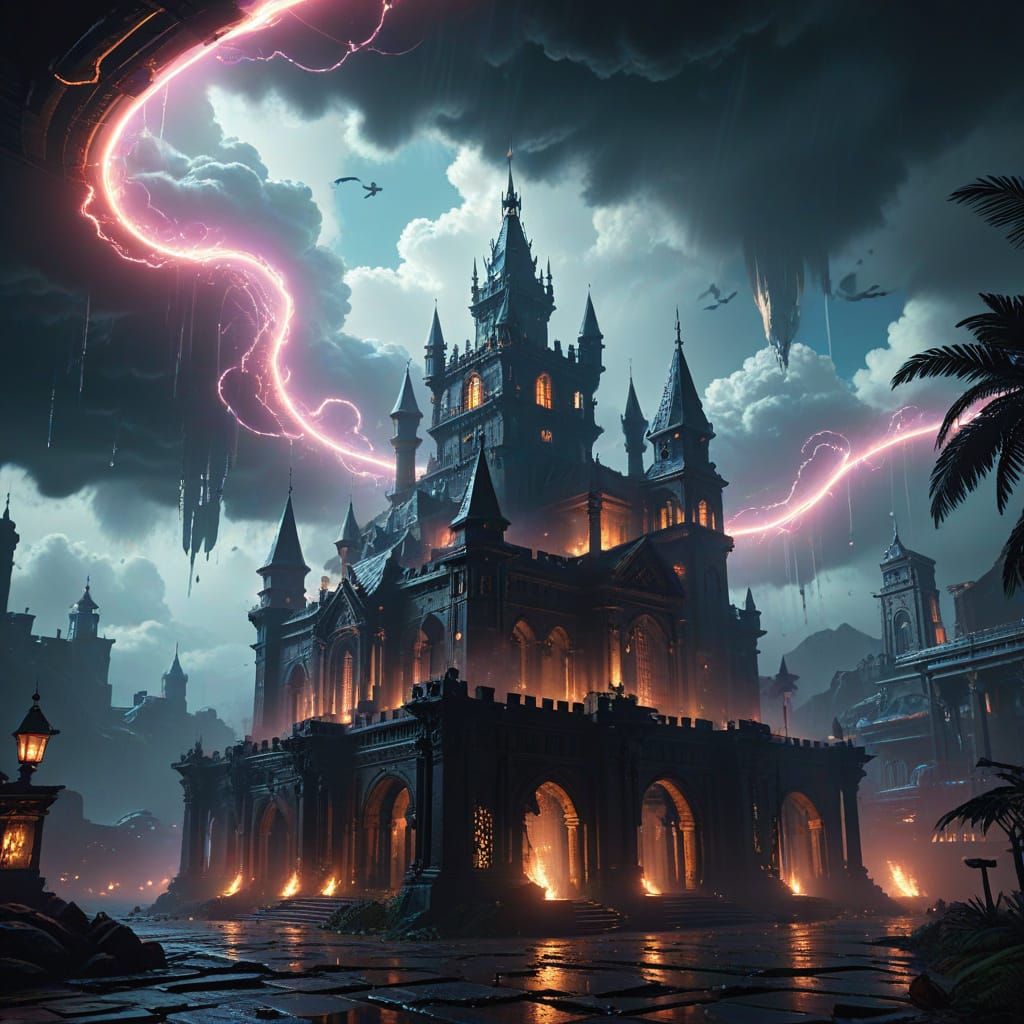 Collage of Magical Realms with Neon Accents