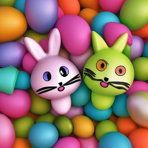Cartoon Easter Bunny with Colorful Eggs