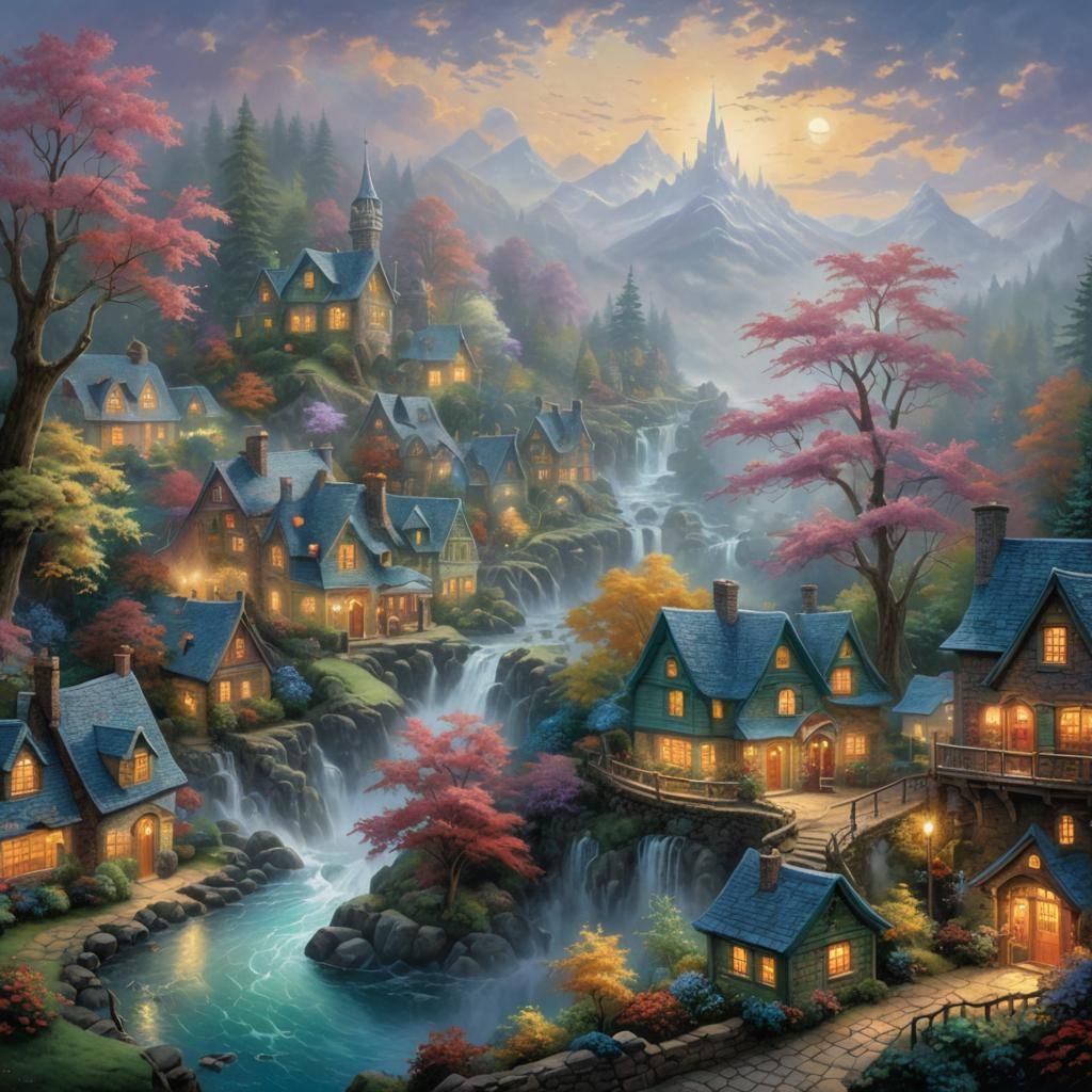 Ethereal Fantasy Landscape with Crayons in Luminism Style