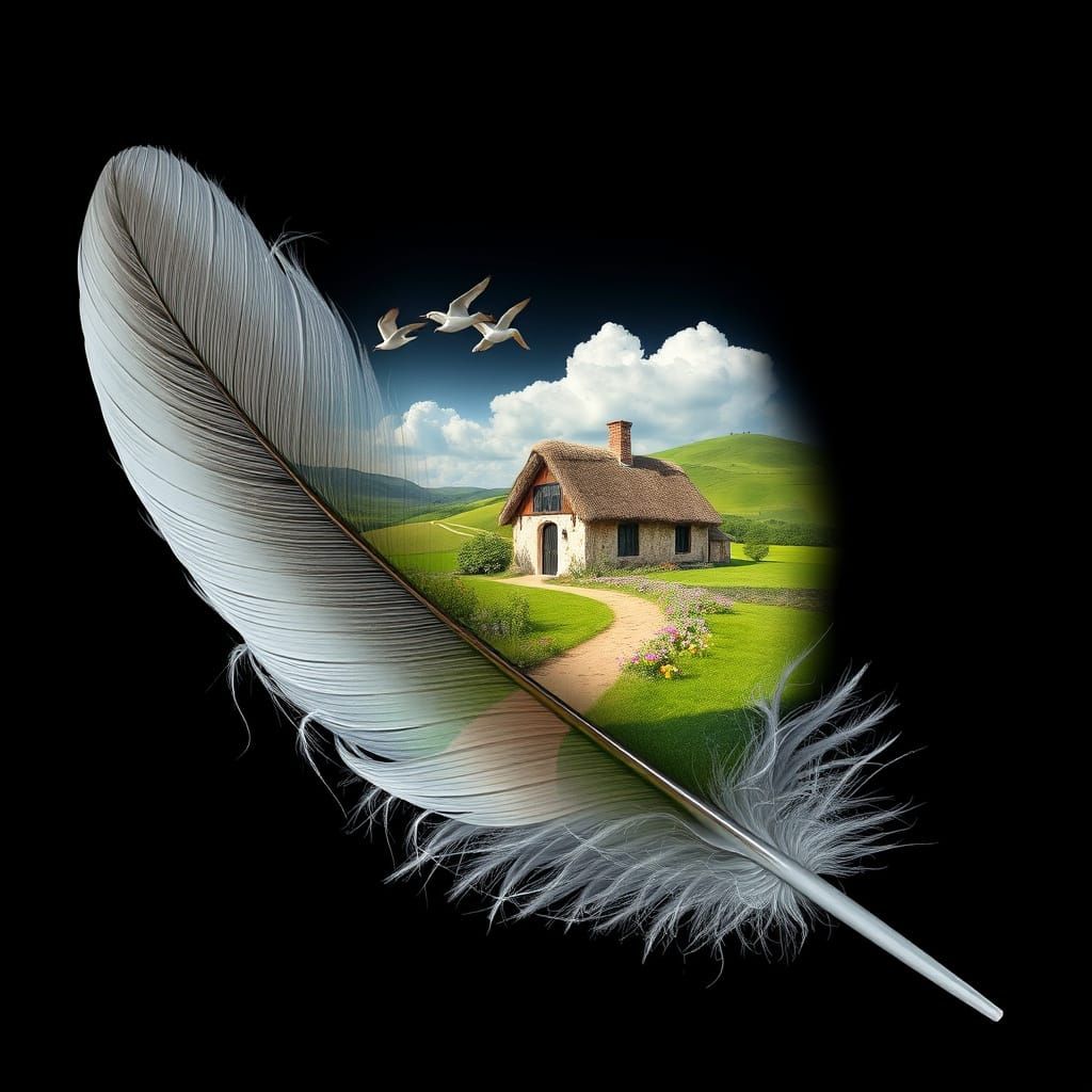 Surreal Feathered Landscape in Darkened Realism