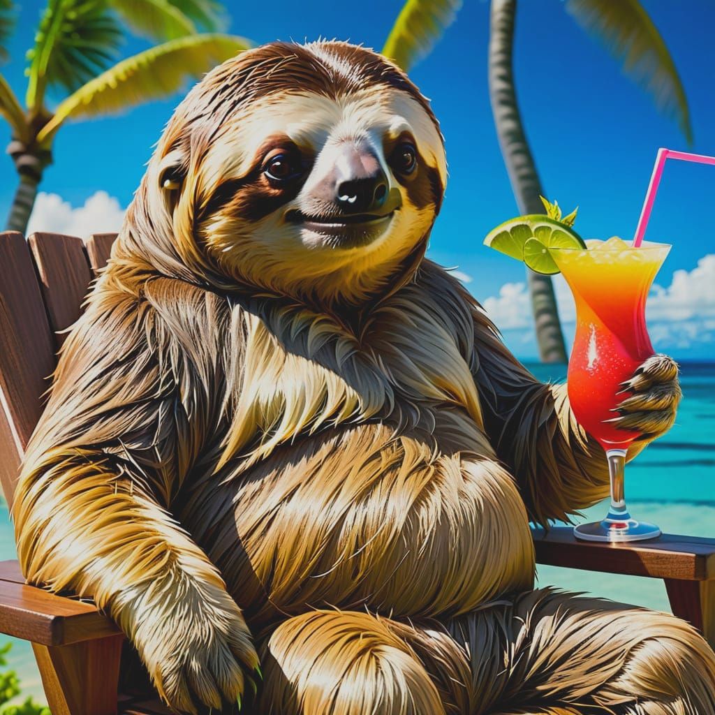 Surreal Island Oasis with Lazy Sloth