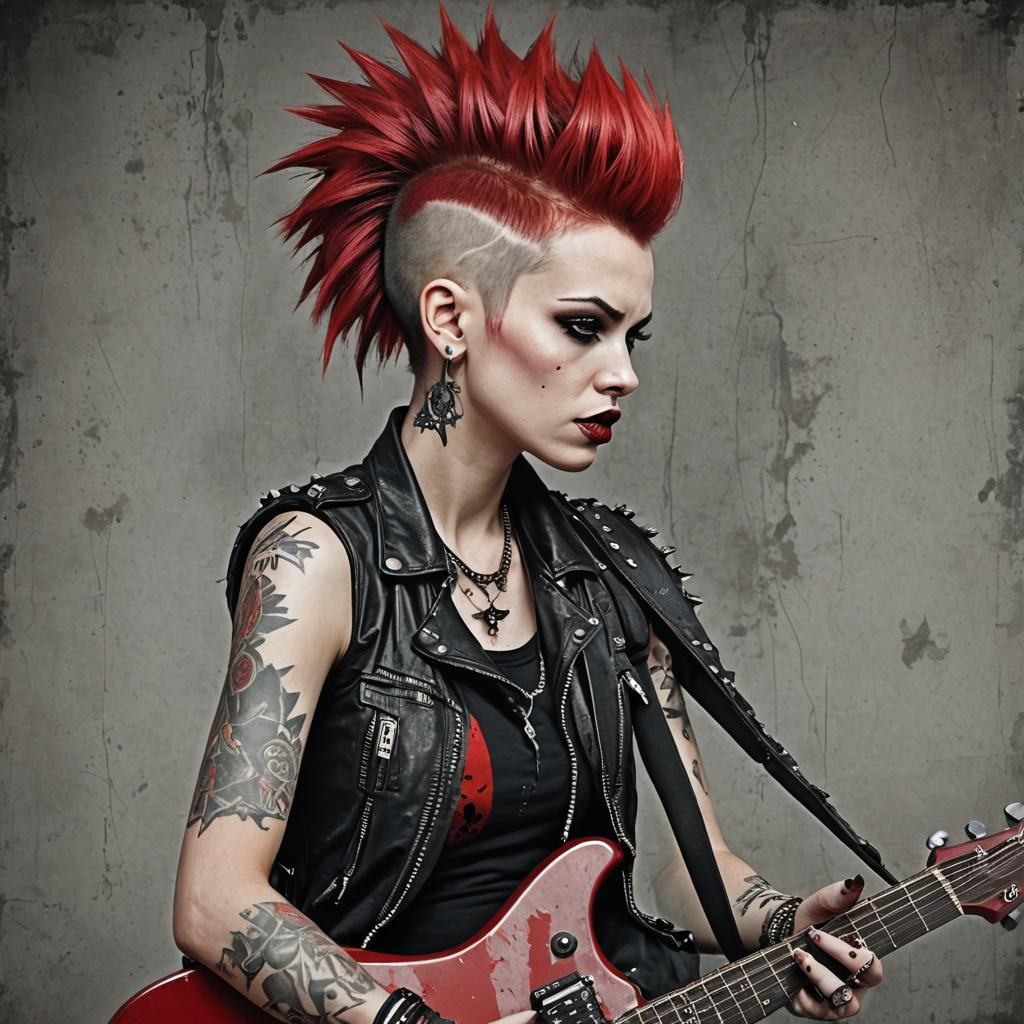Punk Woman with Red Mohawk