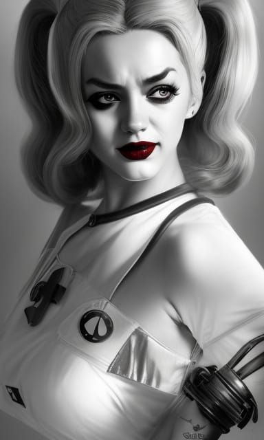 Harley Quinn as 50s Nurse, Hyper-Detailed Digital Art