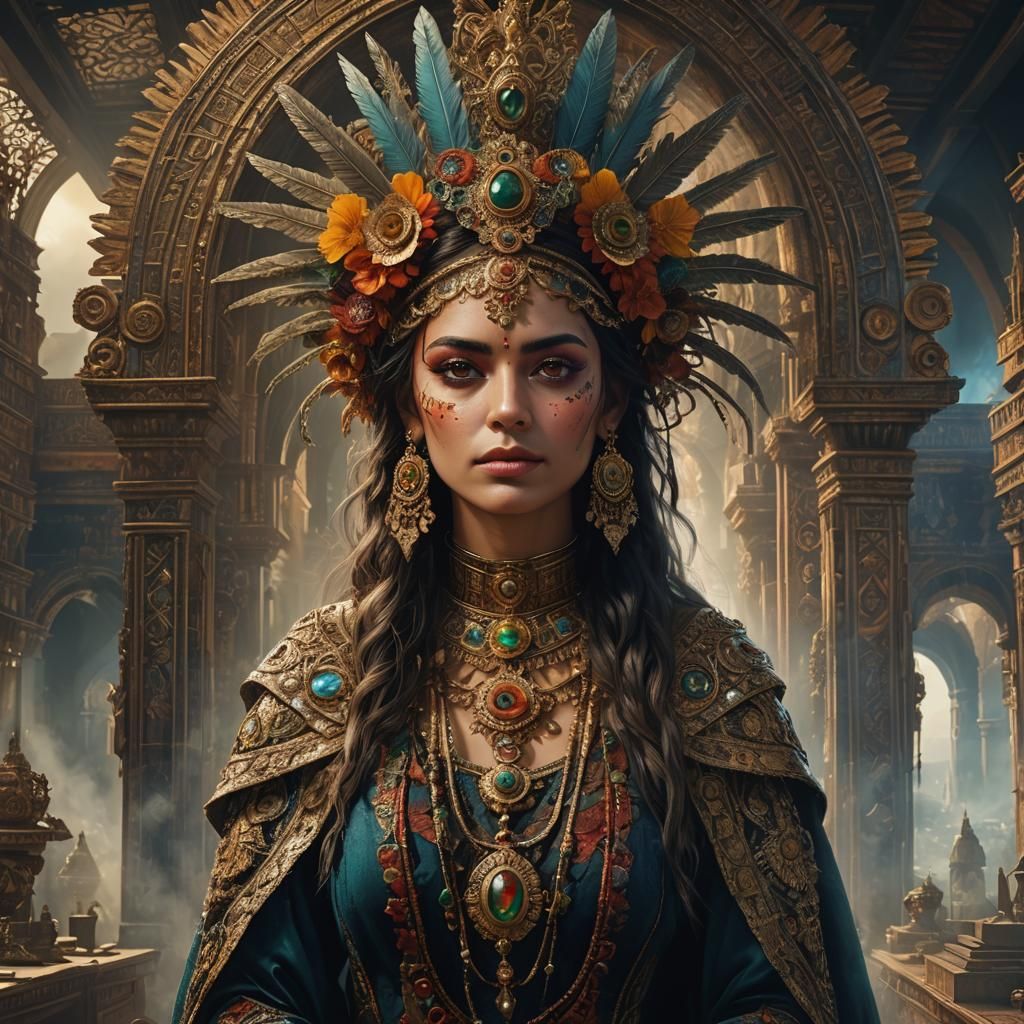 Mystical Mexican Queen Portrait in Symbolist Style