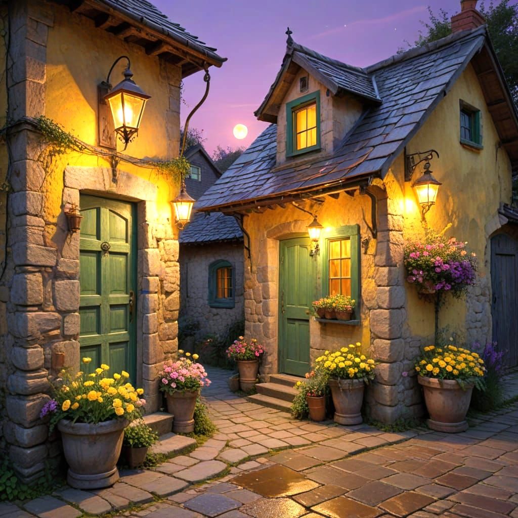 Rustic Vintage Stone Cottage at Sunset