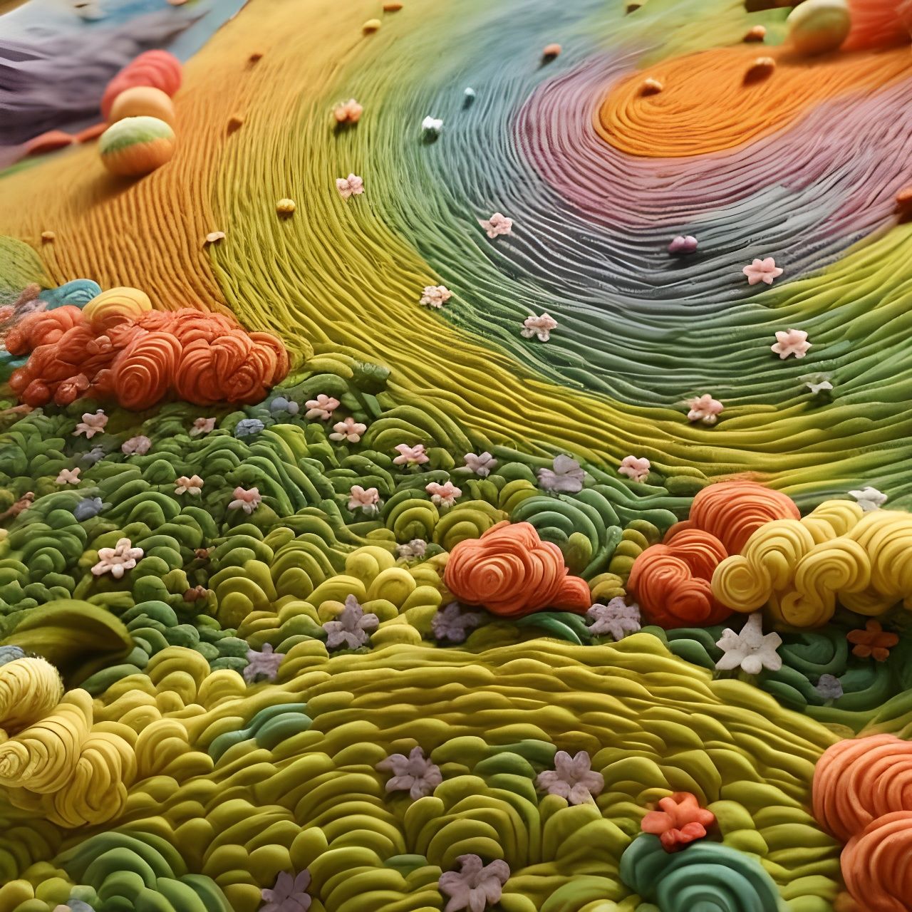 Rainbow Crop Circle in Textile Art Style