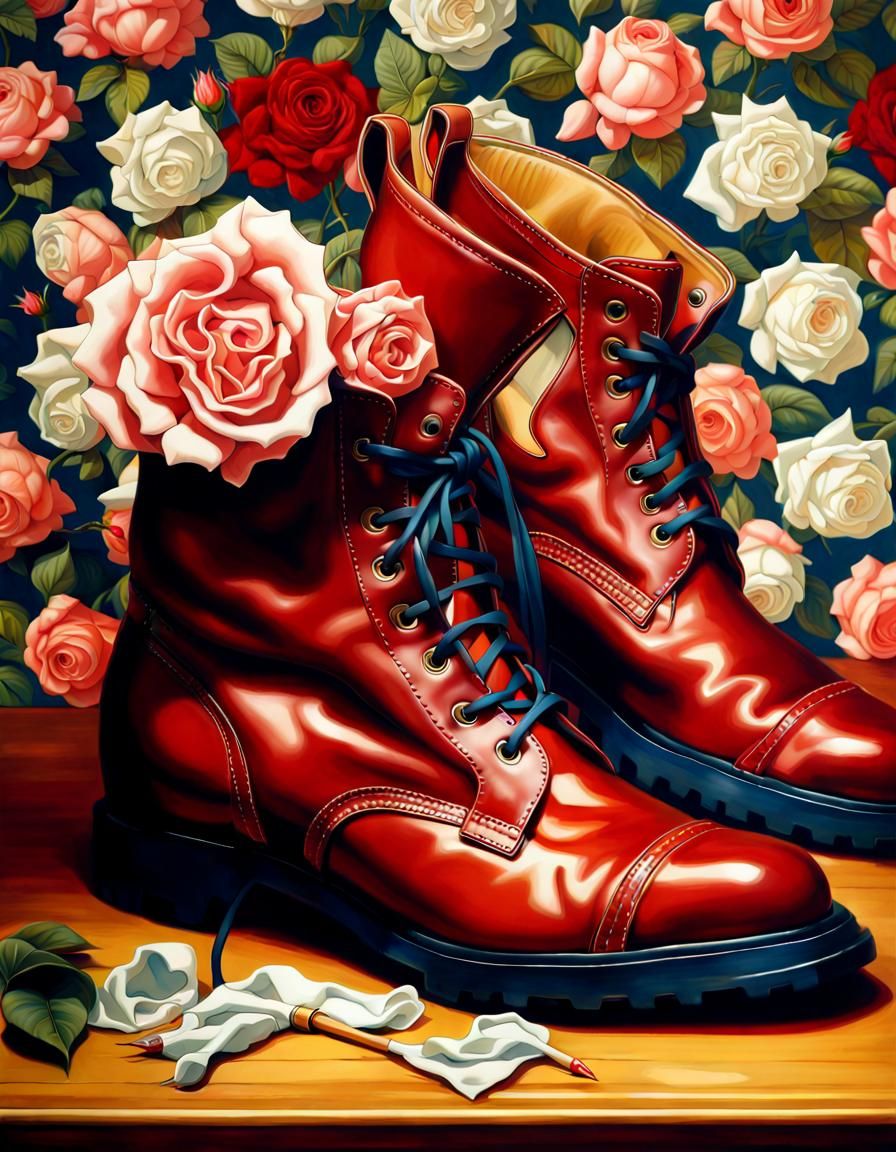 Boots on Table: Photorealistic Renaissance Digital Art
