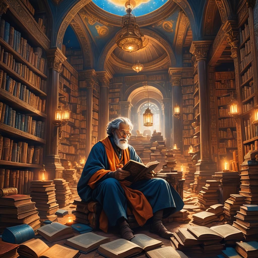 Philosopher Reads in Ornate Library: Matte Painting