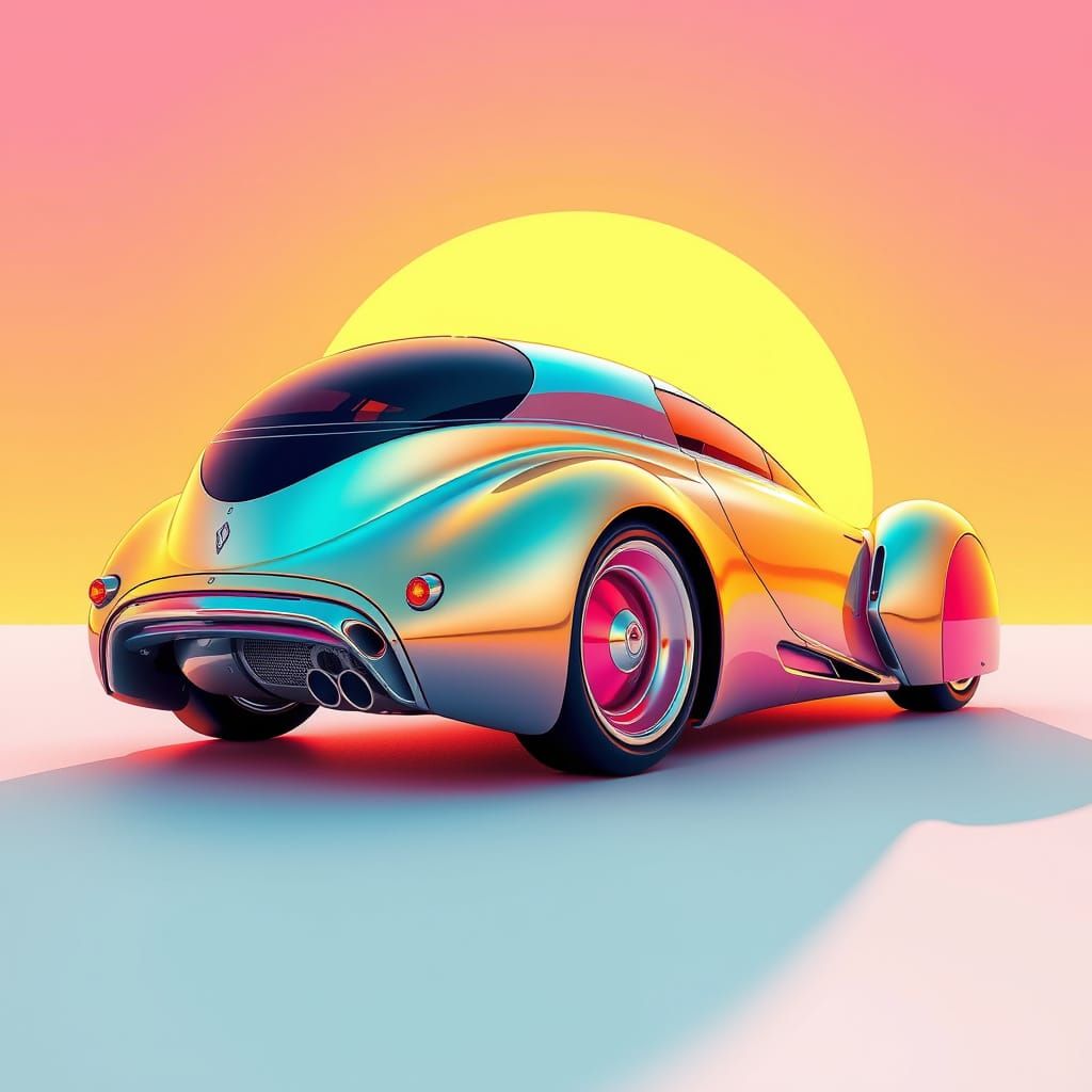 Retro-Futuristic Car in Vibrant Colors