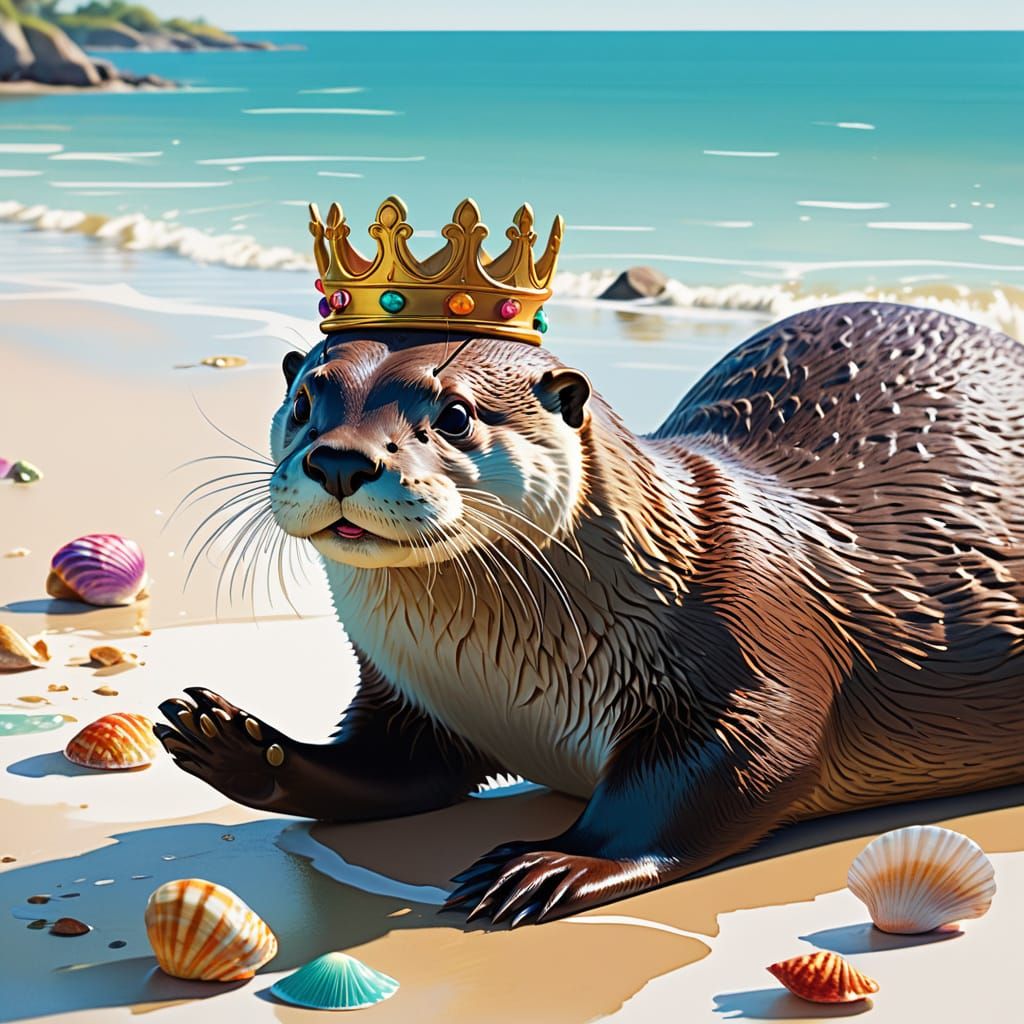 Playful Otter Juggling Shells: Watercolor Illustration